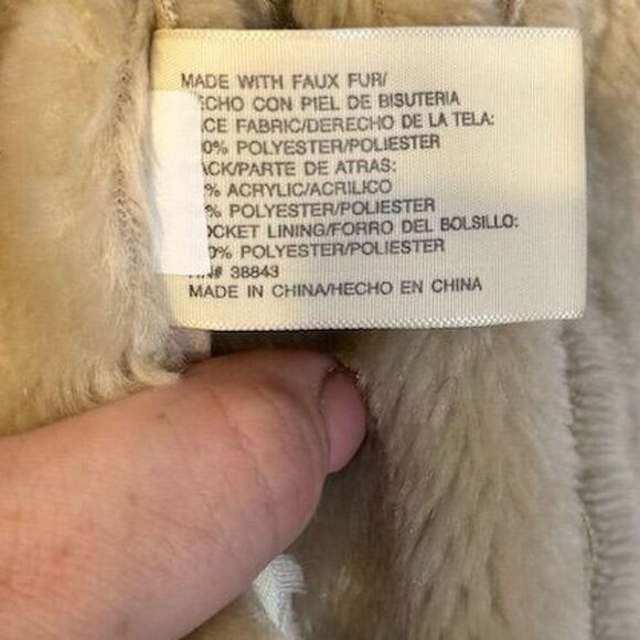 St. John's Bay Women's Camel Faux Suede‎ Overcoat M Fur Trim Vintage Penny Lane - Picture 7 of 8